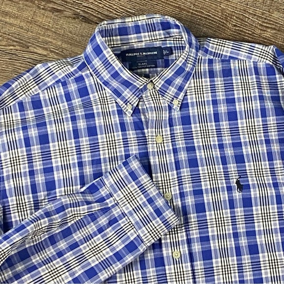 Ralph Lauren Golf Shirt L Madras Plaid Two Cotton Ply Blake Multicolor Button Up - Picture 1 of 7